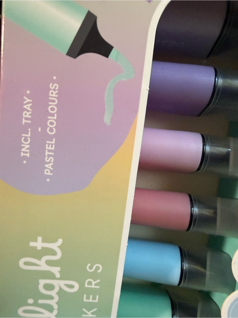 Set of 10 pastel highlighters with tray- highlight markers, school supplies